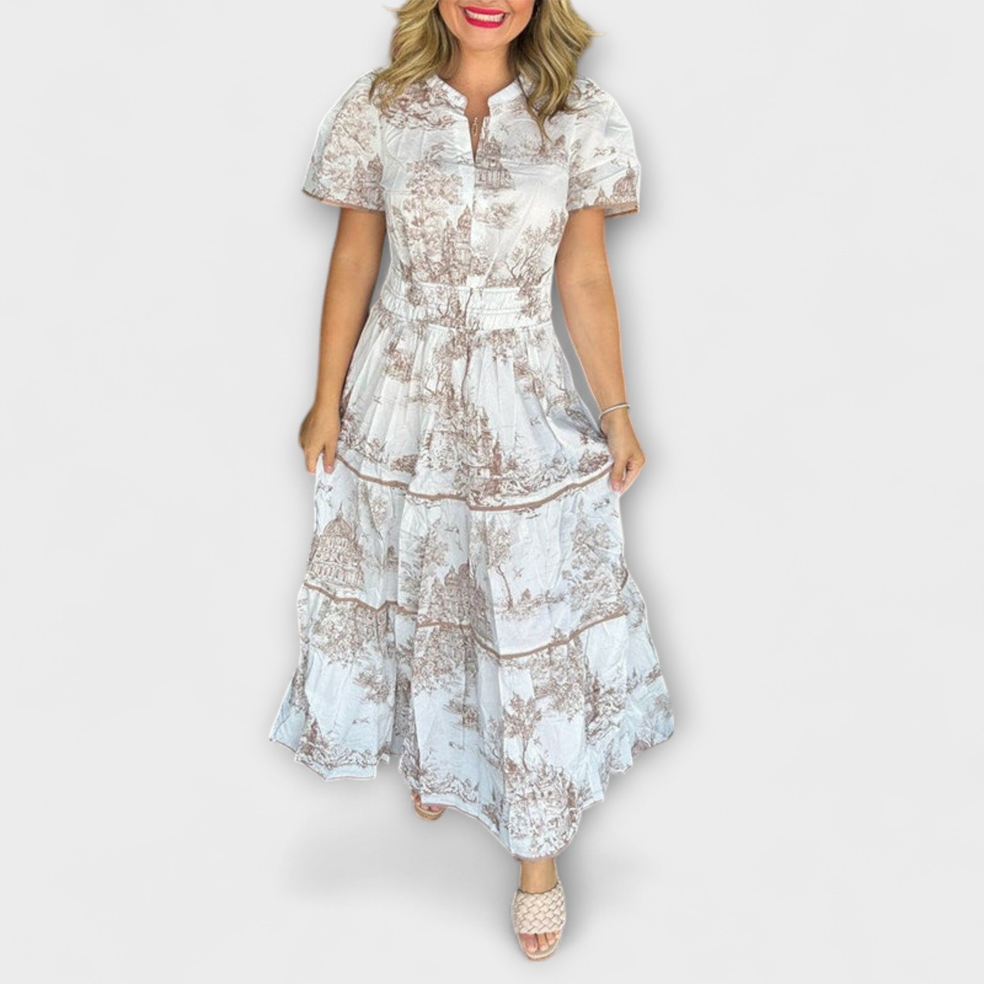 Vestido Largo Estampado Toile de Jouy | Eliza