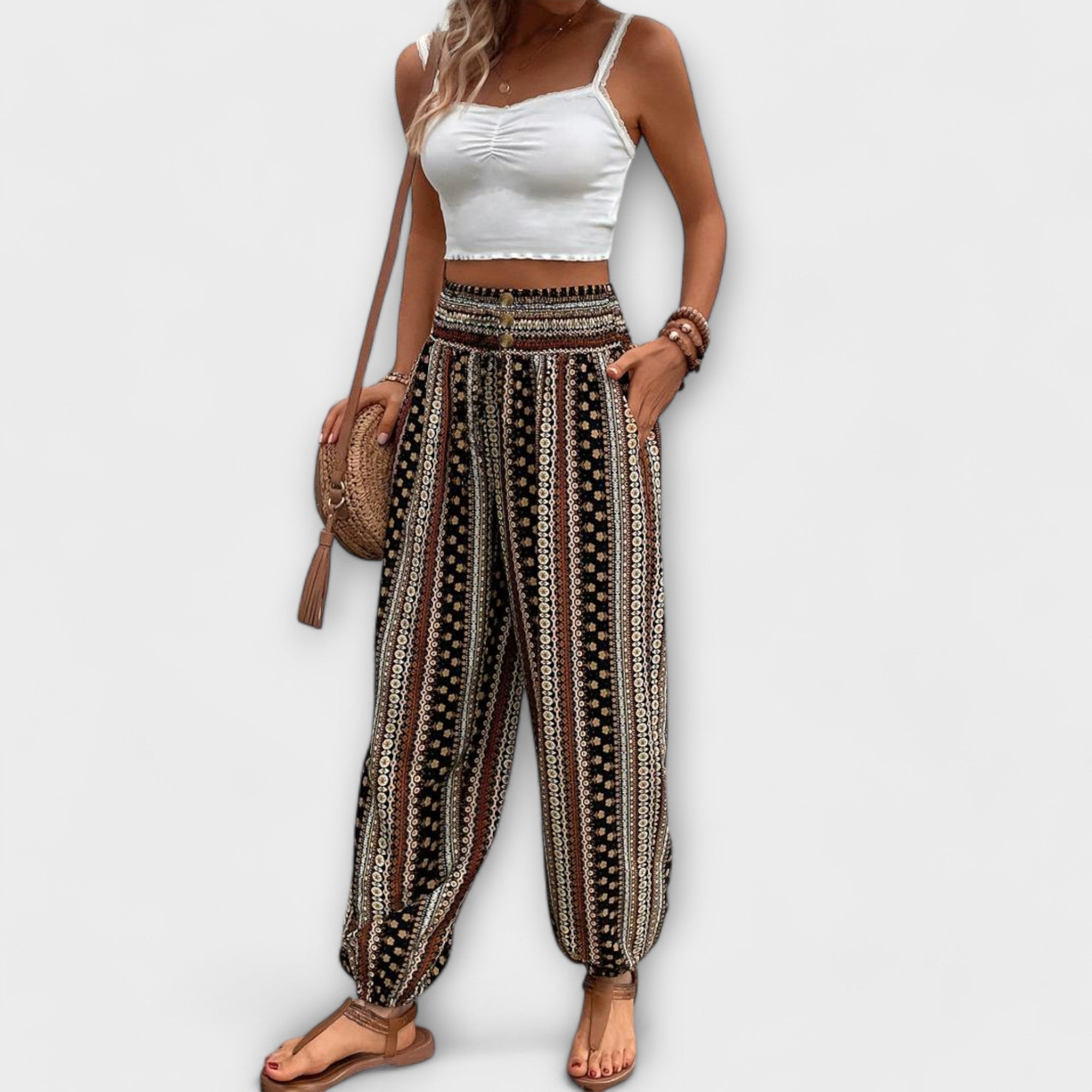 Pantalón Fluido con Estampado Étnico para Mujer | Phoebie