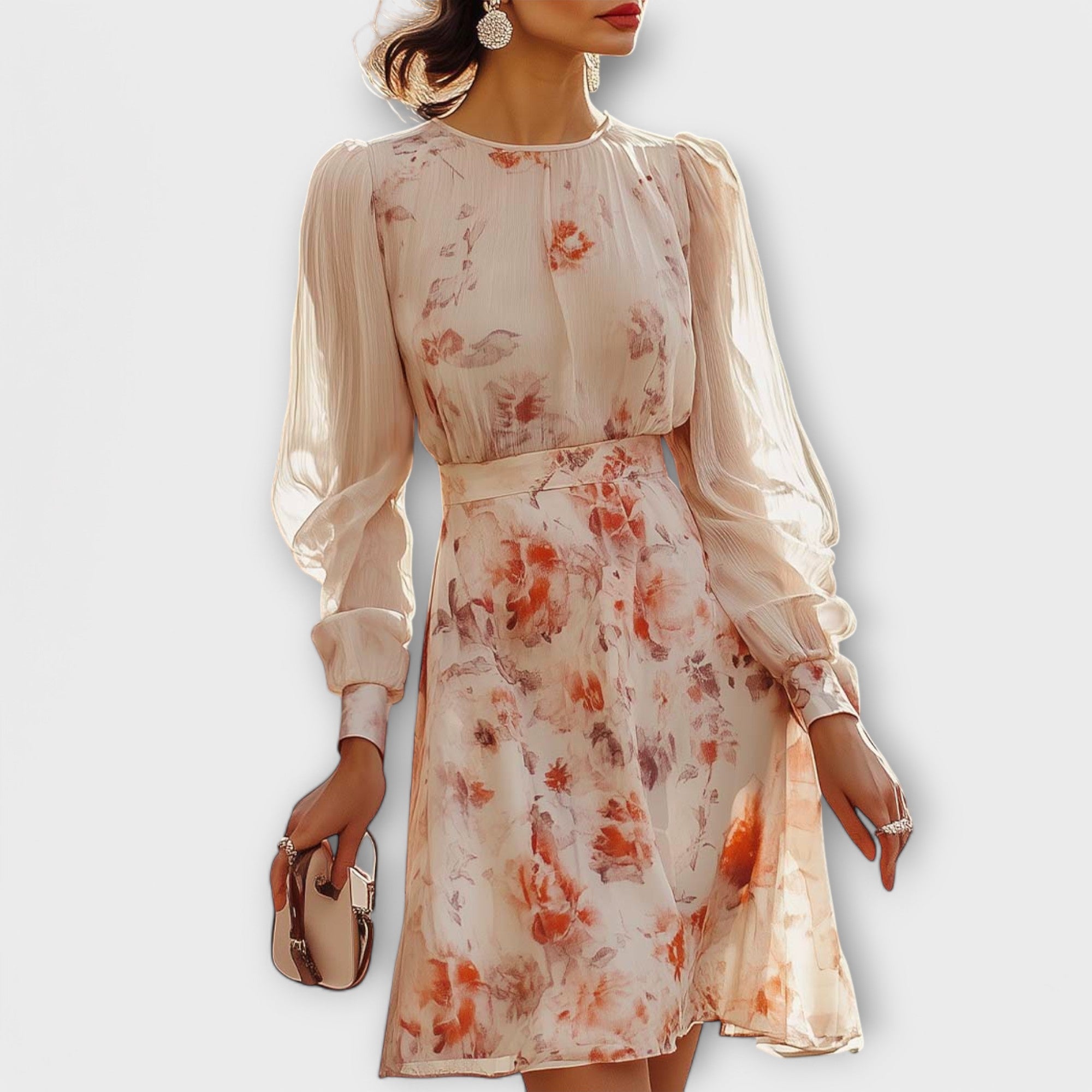 Vestido Plisado con Estampado Floral y Manga Corta | Victoria