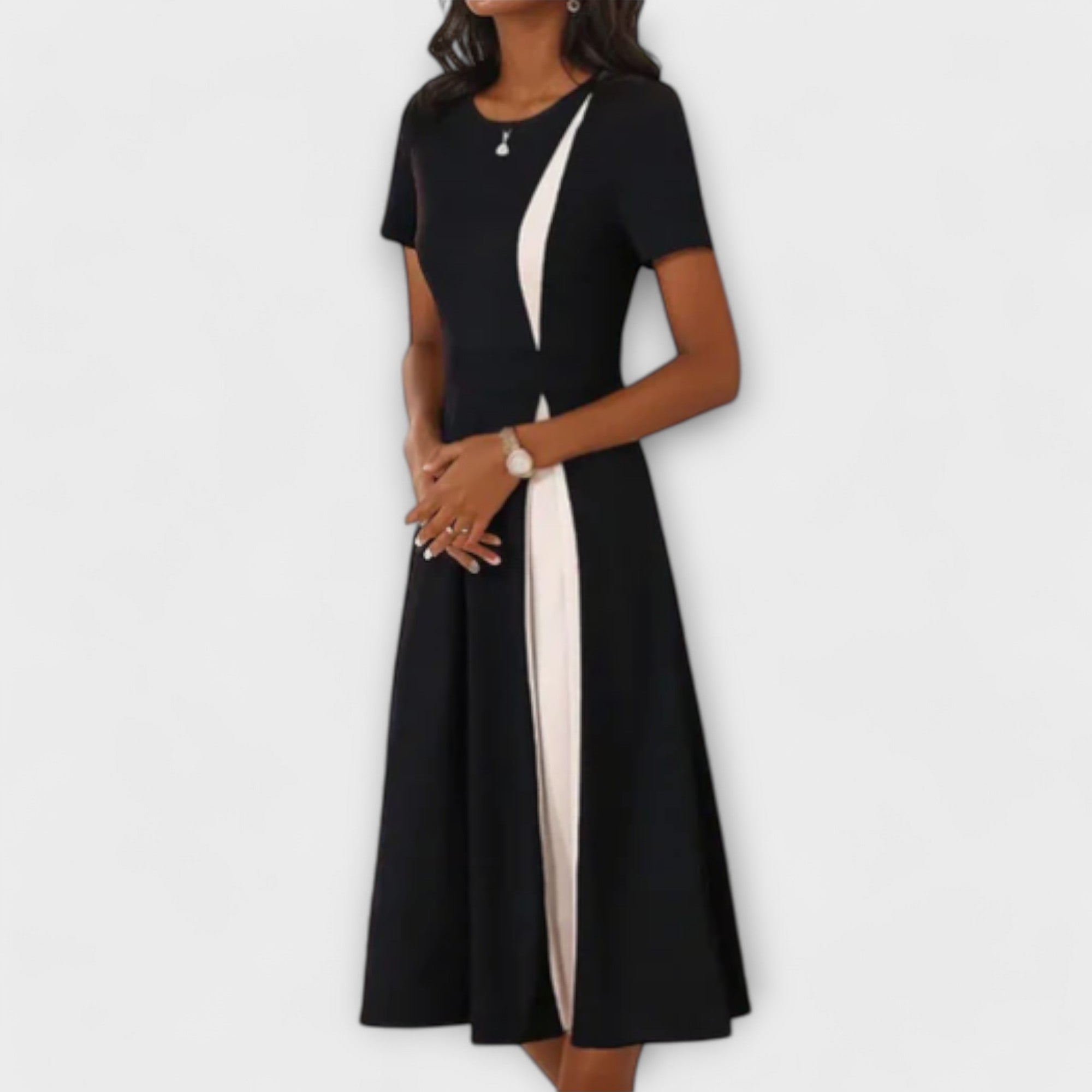 Vestido Midi Blanco y Negro Elegante | Cóctel
