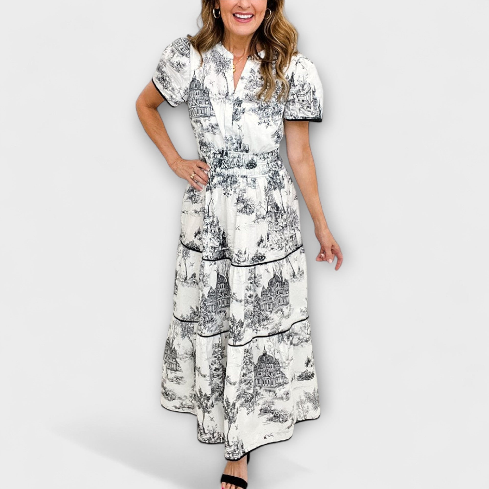 Vestido Largo Estampado Toile de Jouy | Eliza