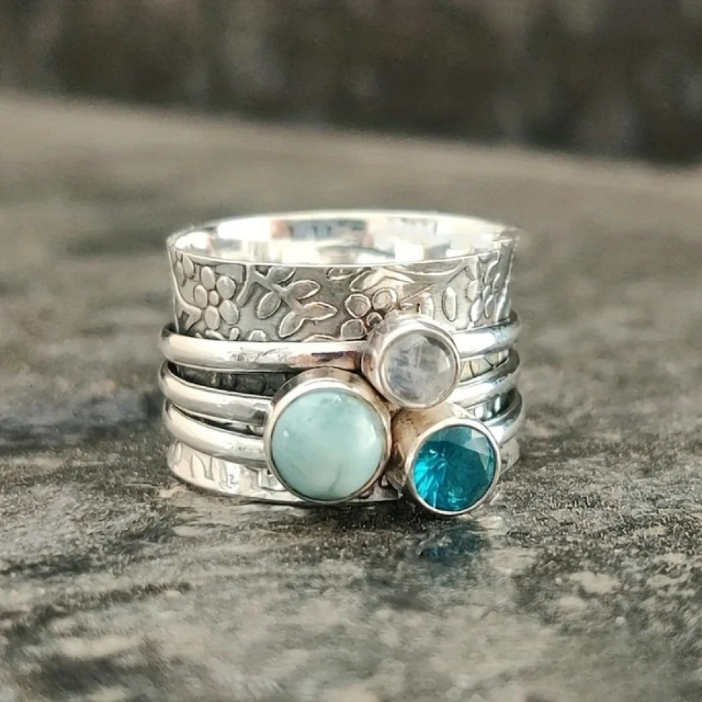 Anillo de Plata con Piedra Azul Natural para Mujer | Joyce