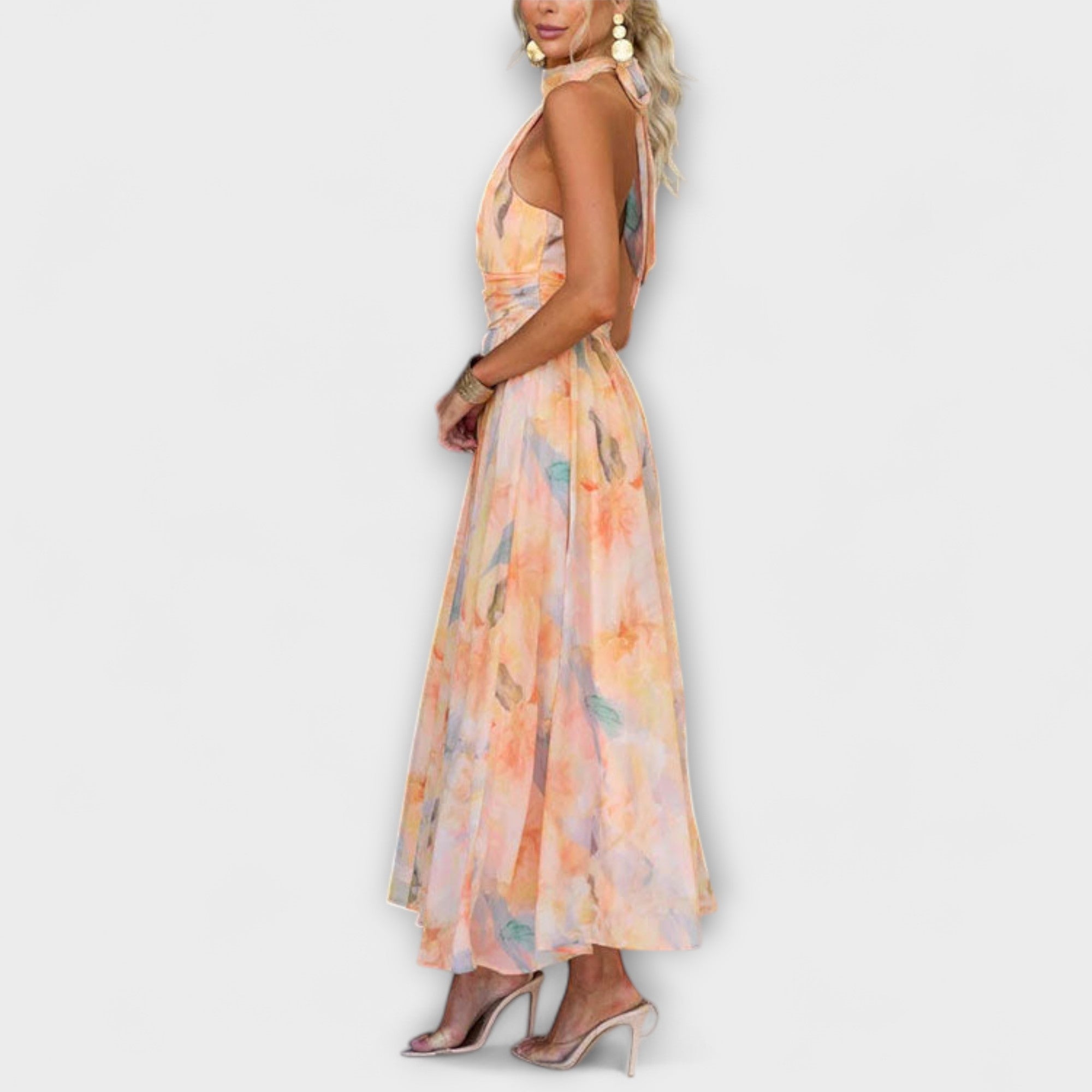 Vestido Largo Estampado Acuarela con Espalda Abierta | Codie