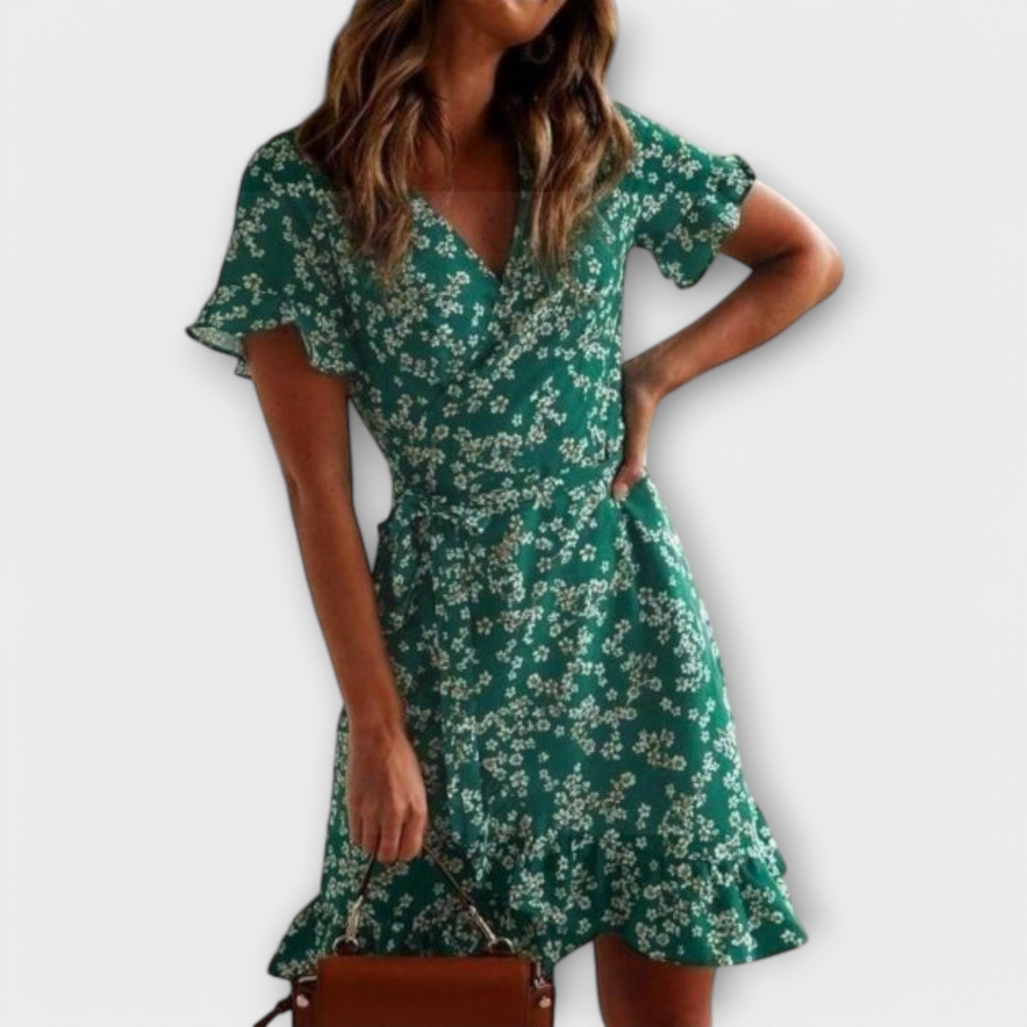 Vestido Corto Bohemio Verde con Estampado | Valentina