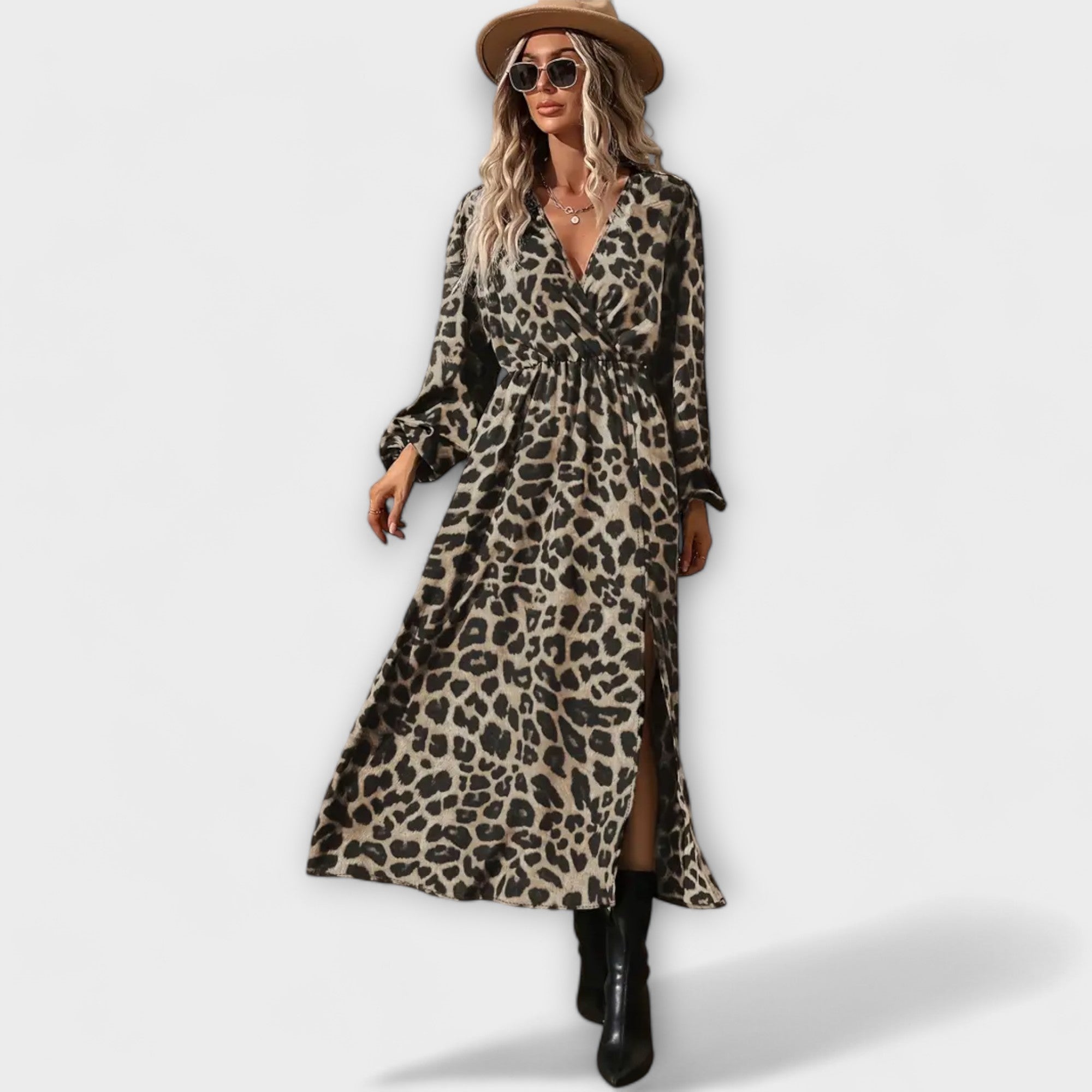 Vestido de Leopardo de Largo Midi para Mujer | Elivia