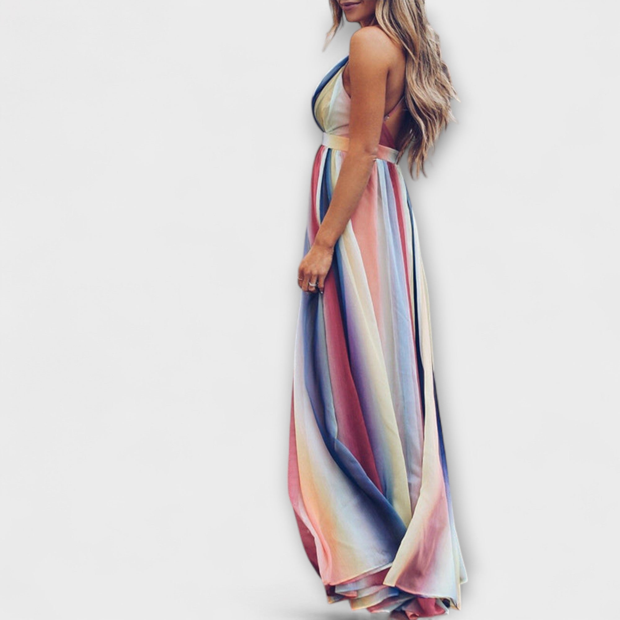 Vestido de Rayas de Colores con Escote V | Aiko
