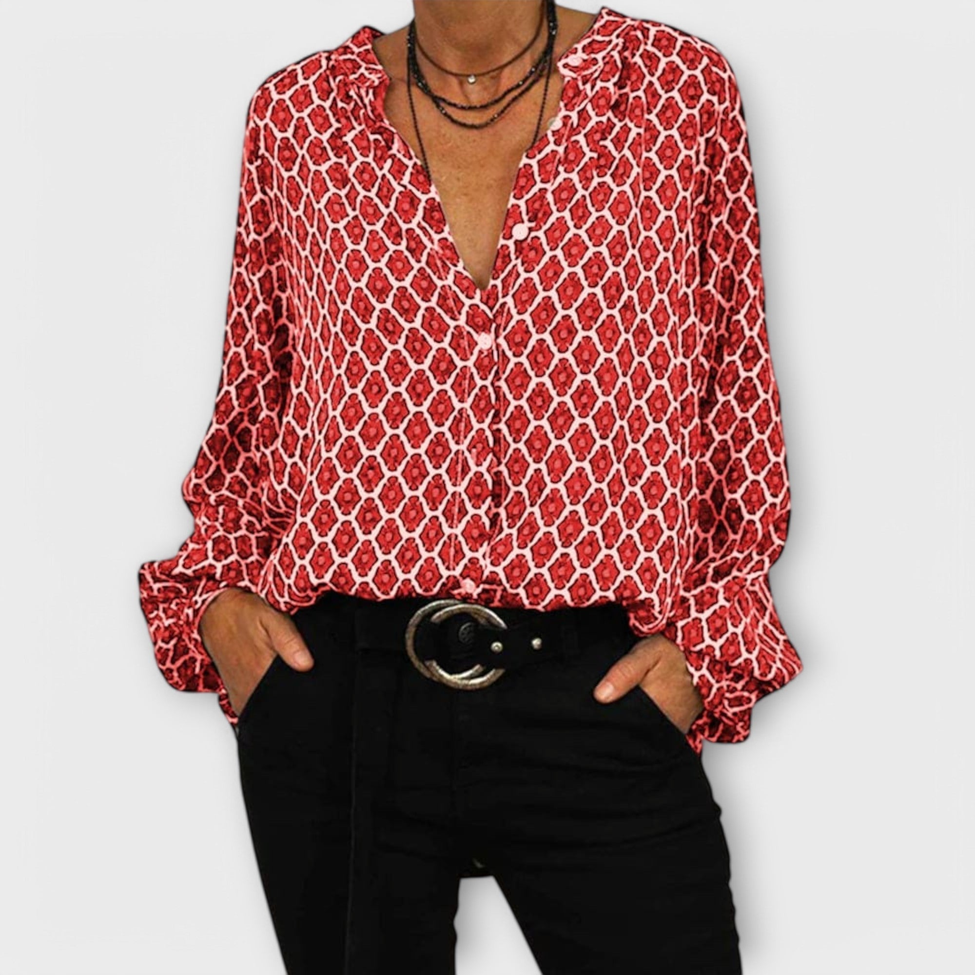 Blusa Elegante con Escote en V y Manga Larga | Davylin