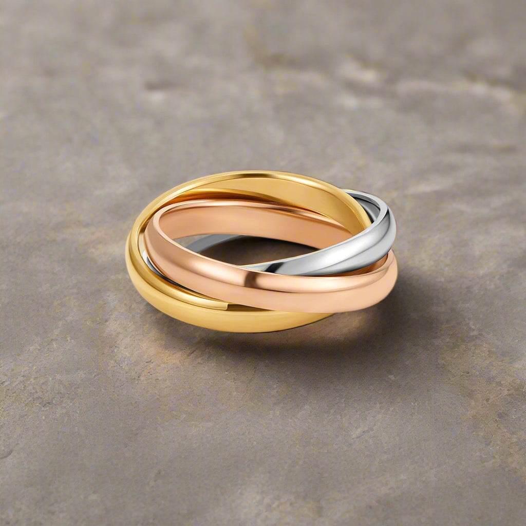 Anillo Triple Entrelazado Tricolor (Oro, Plata, Rosa) | Raphaela