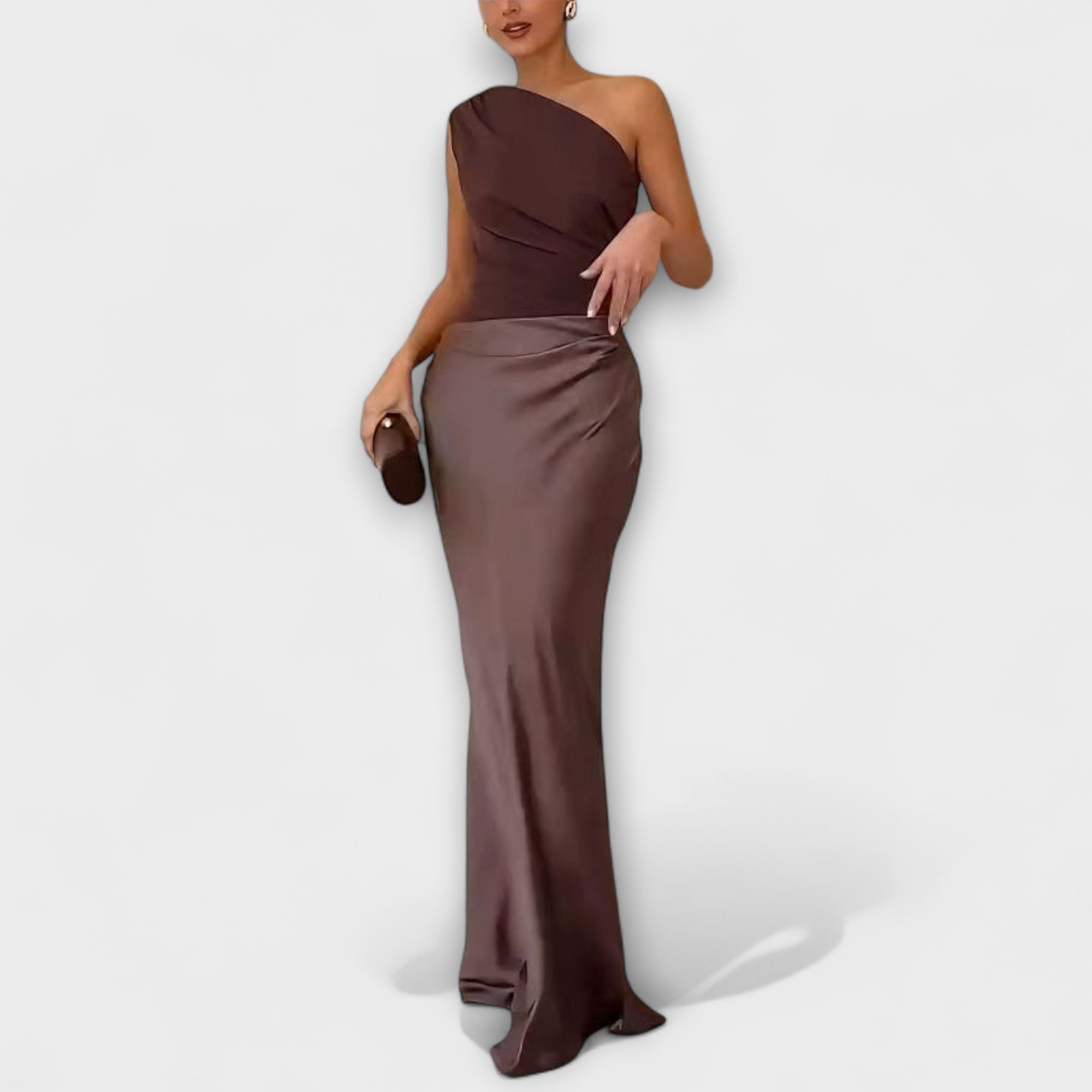 Vestido de Fiesta Largo Plisado de un Solo Hombro | Cora