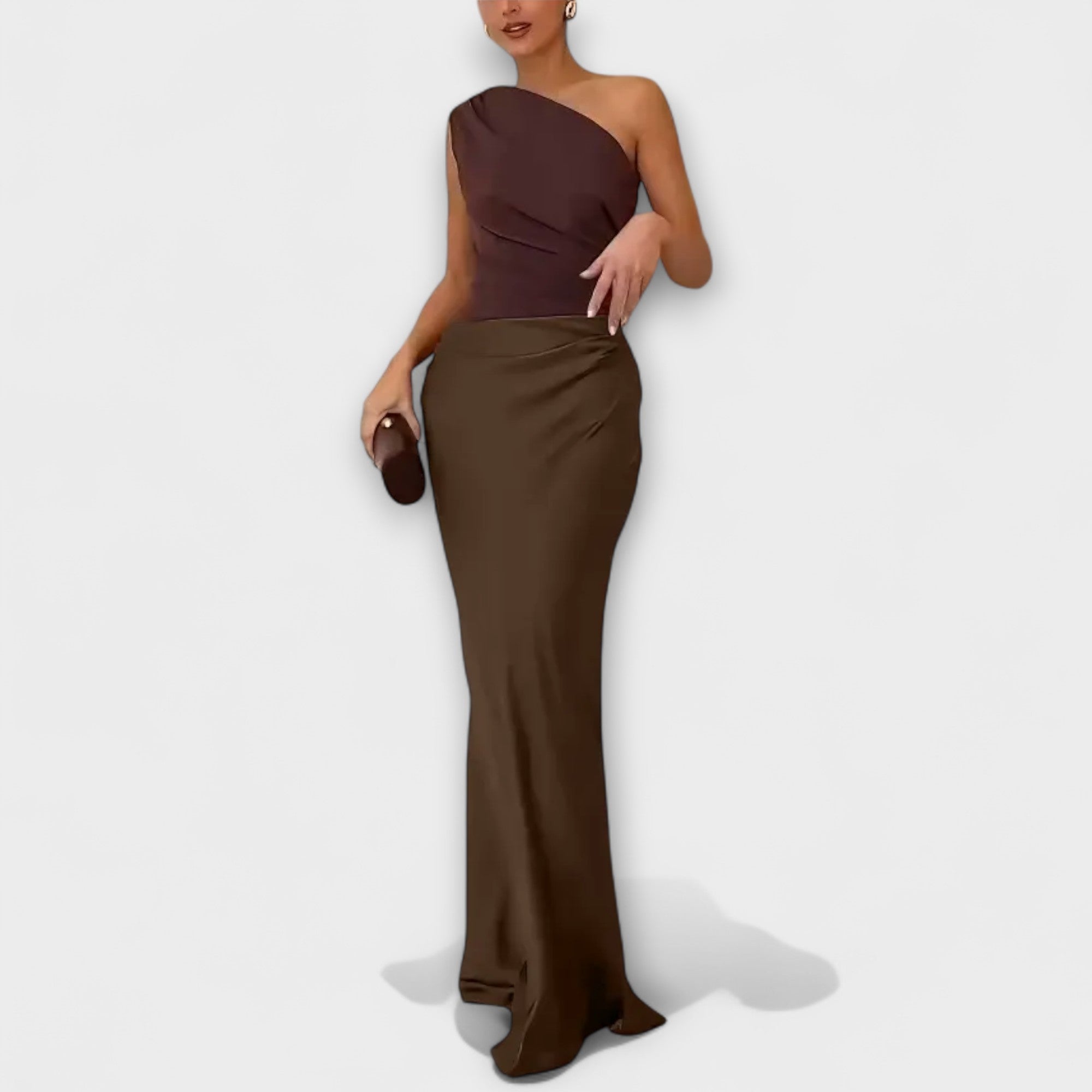Vestido de Fiesta Largo Plisado de un Solo Hombro | Cora