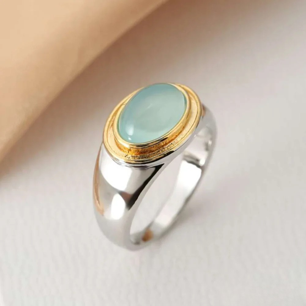 Anillo de Plata con Piedra Luna Verde Natural | Bethany
