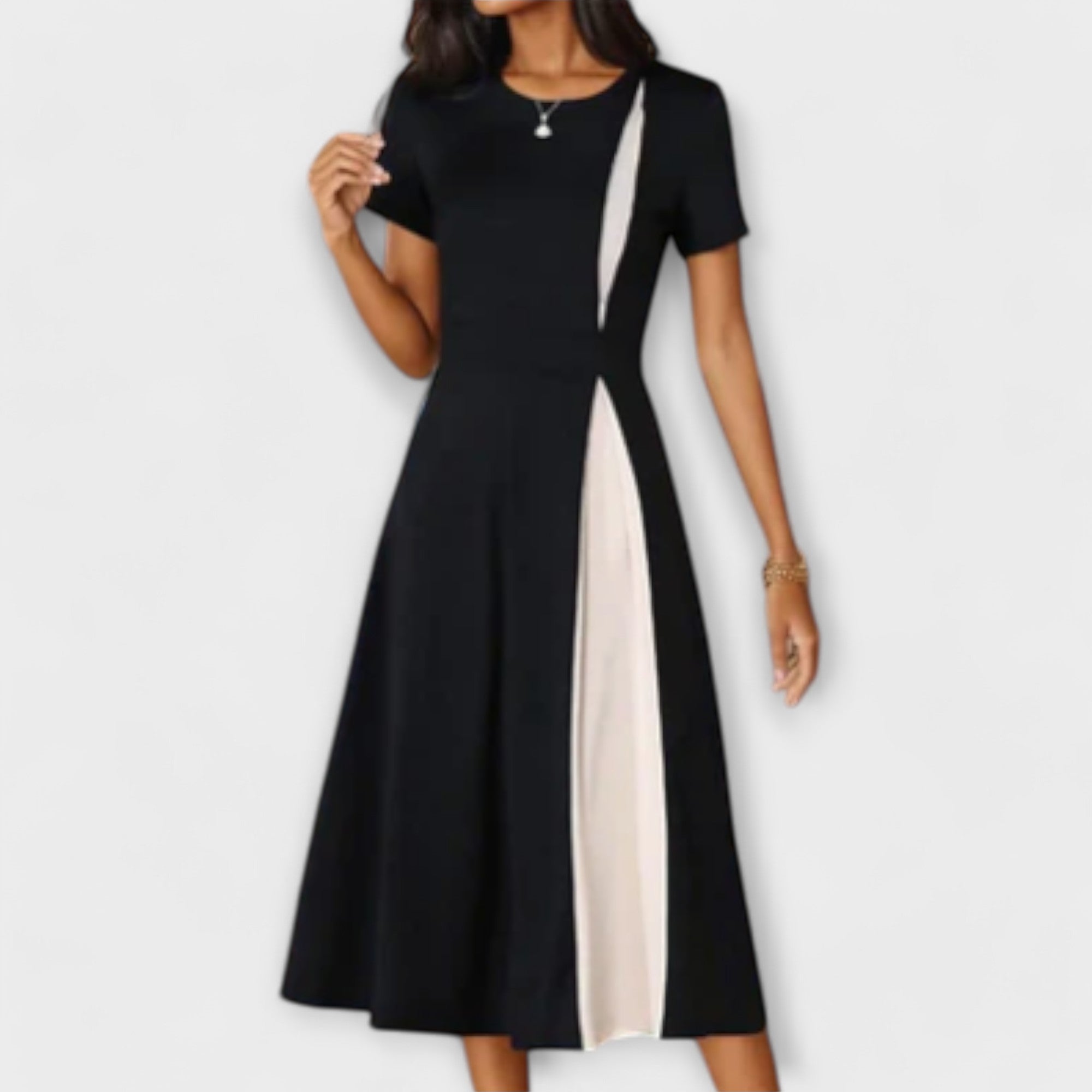 Vestido Midi Blanco y Negro Elegante | Cóctel
