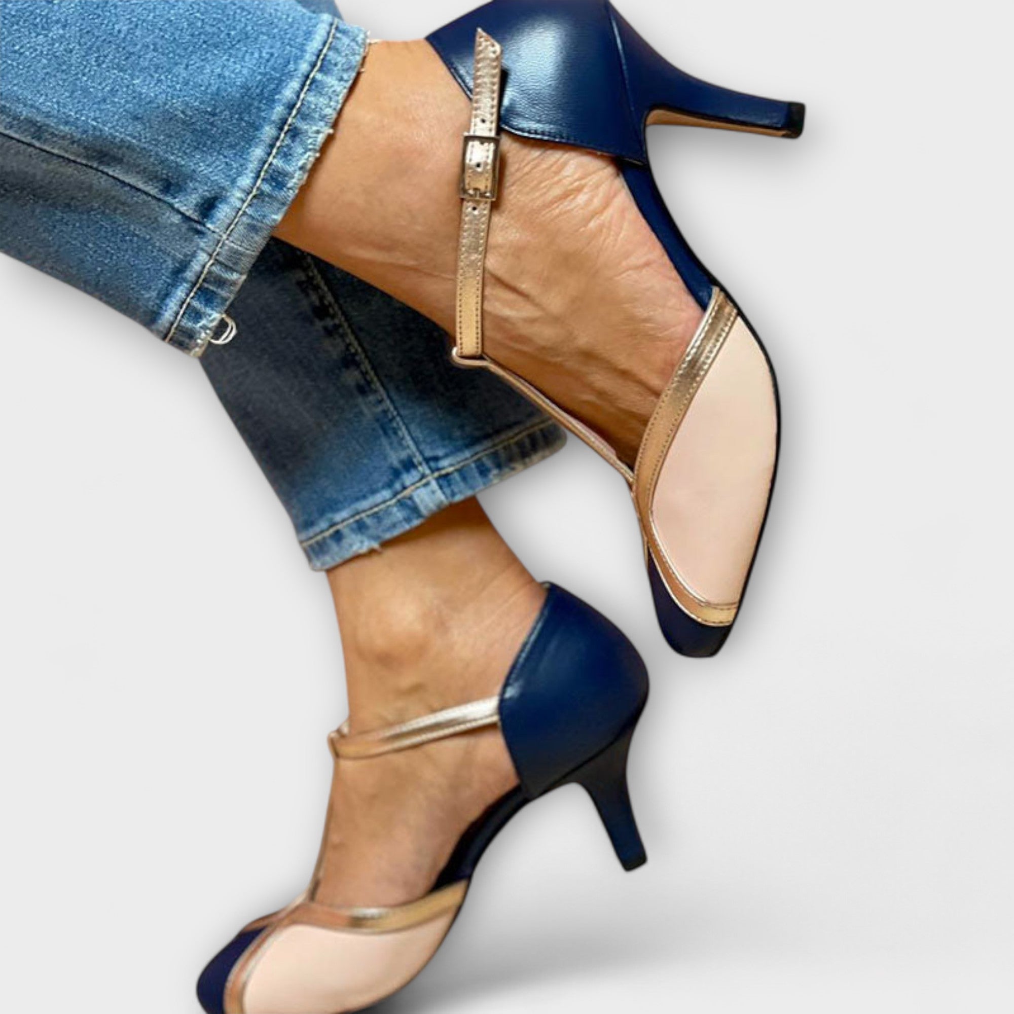 Zapatos de Tacón T-Strap Bicolor | Alessia