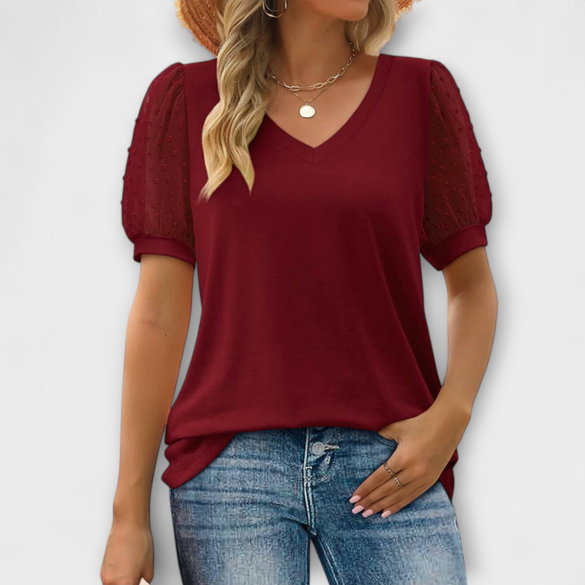Top con Escote en V y Mangas Transparentes Rema | Bianca