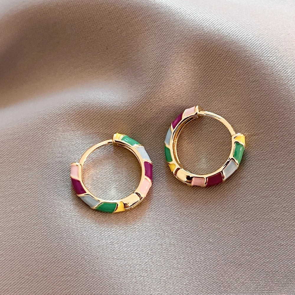 Pendientes de Aro Dorados con Esmalte de Colores Luma | Luma