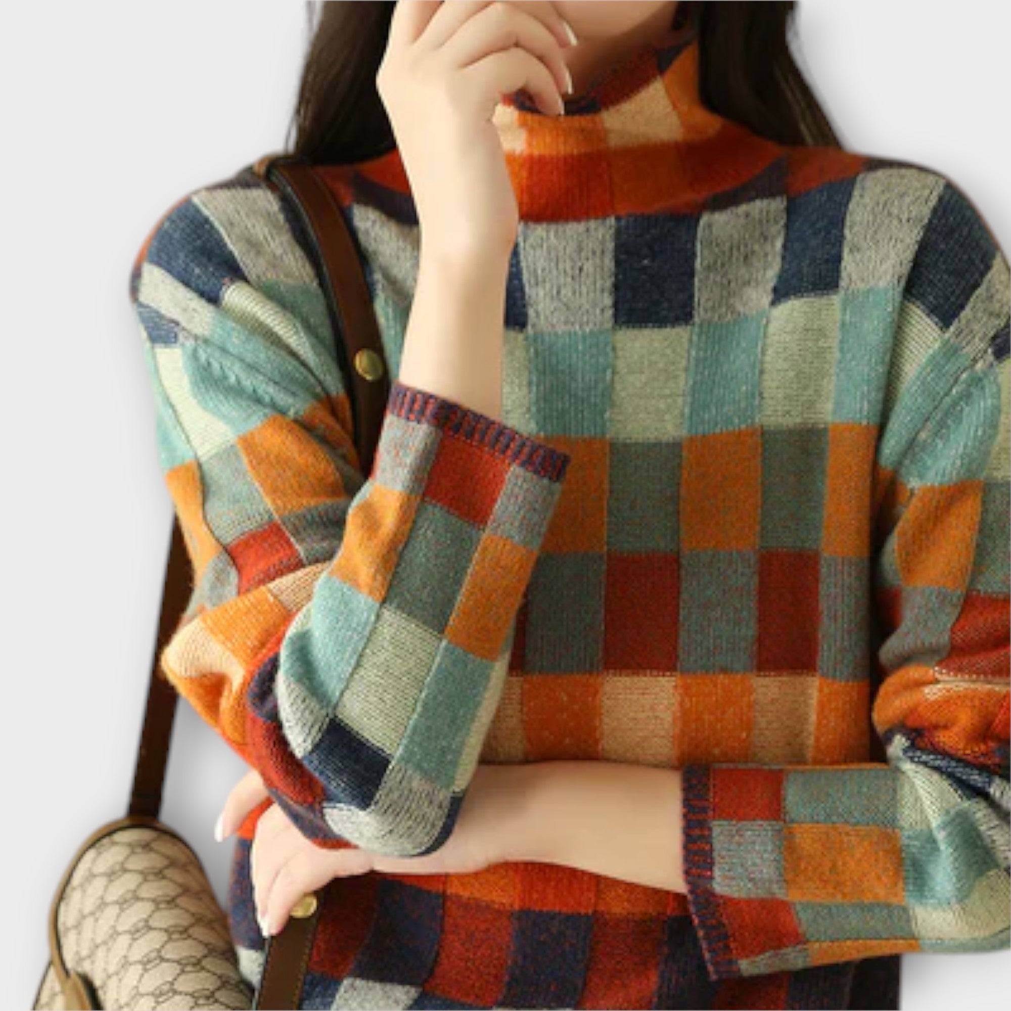 Jersey de Cuello Alto con Diseño Patchwork | Jenni