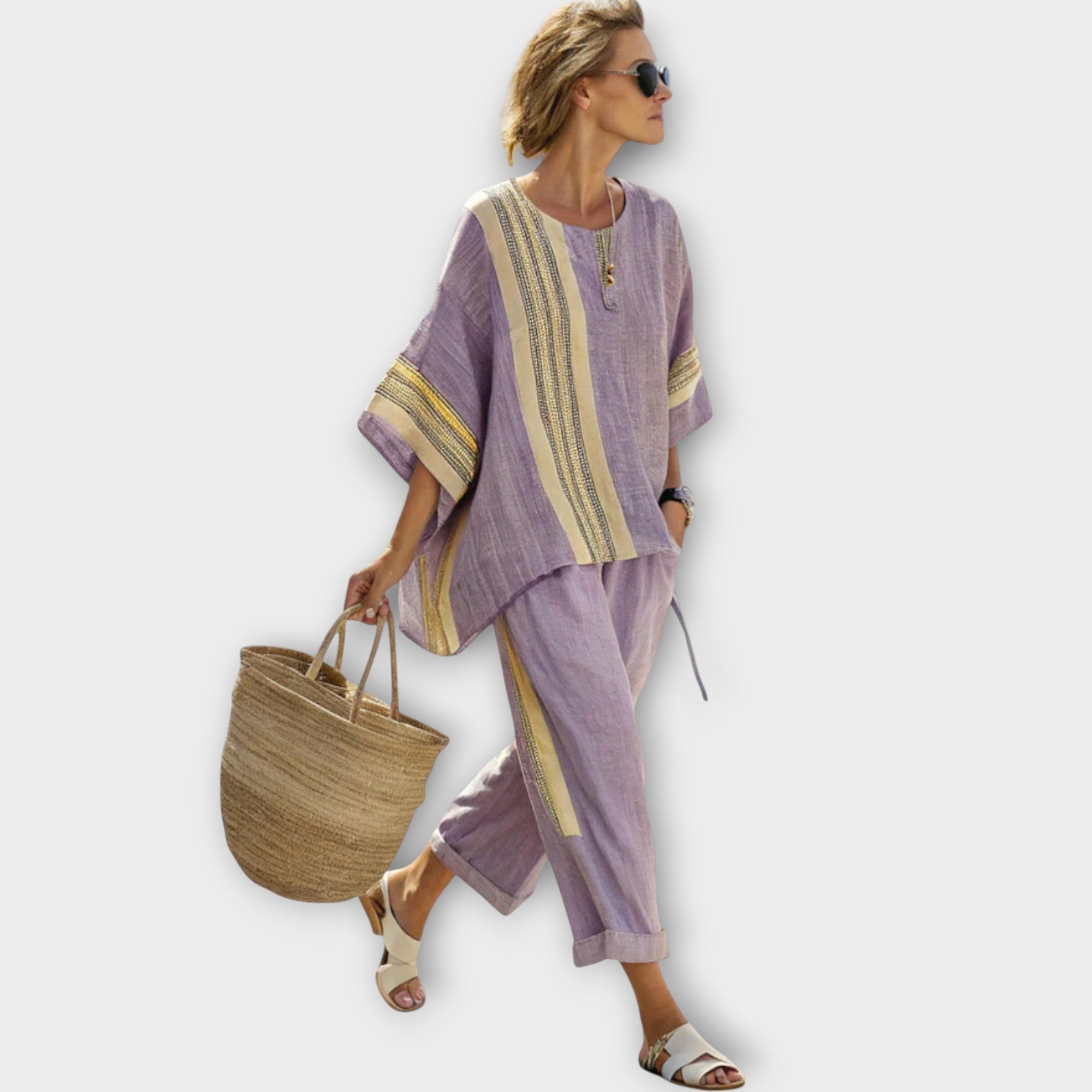 Conjunto de Dos Piezas a Rayas para Mujer | Anila