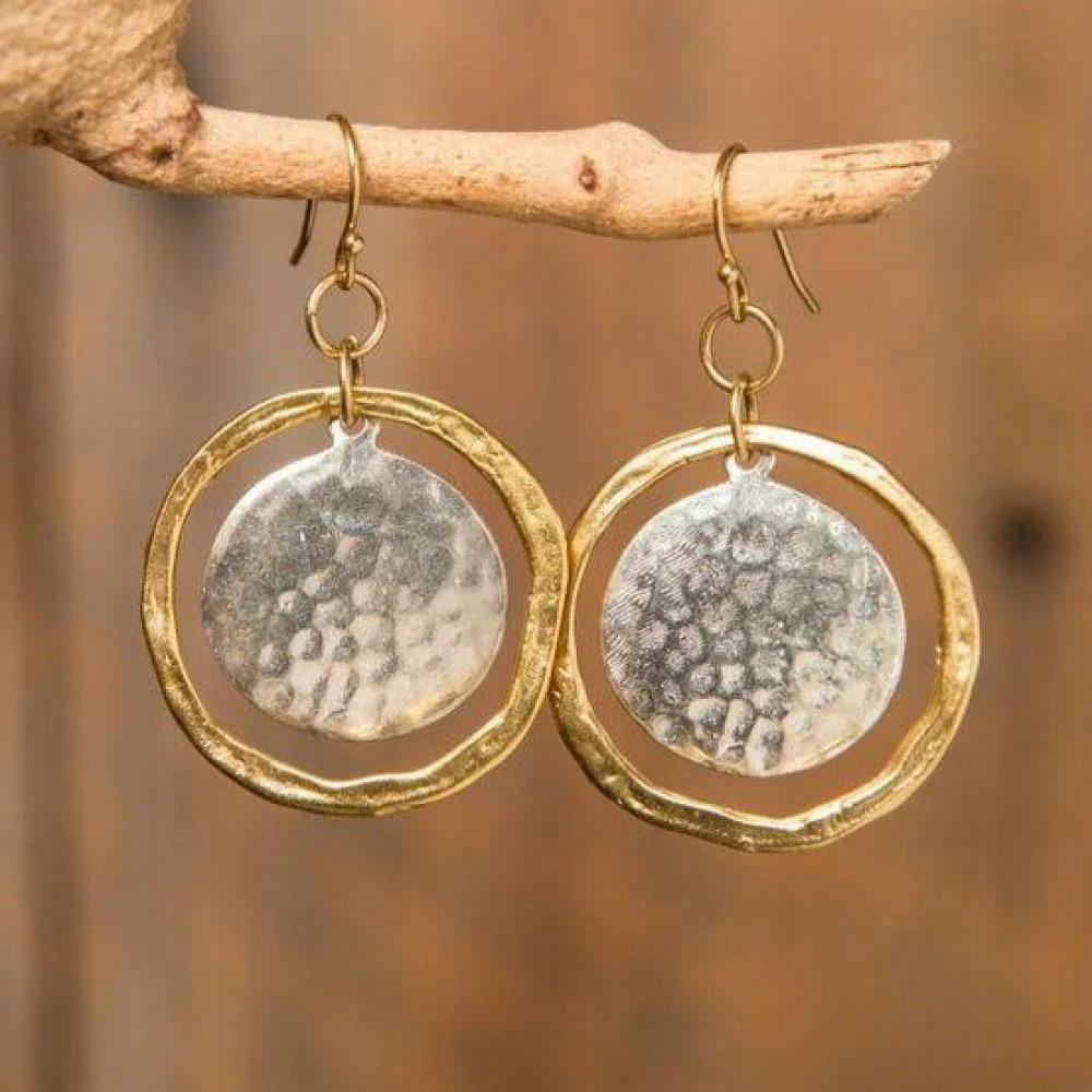 Pendientes Bicolor de Plata y Oro Estilo Vintage | Tonos