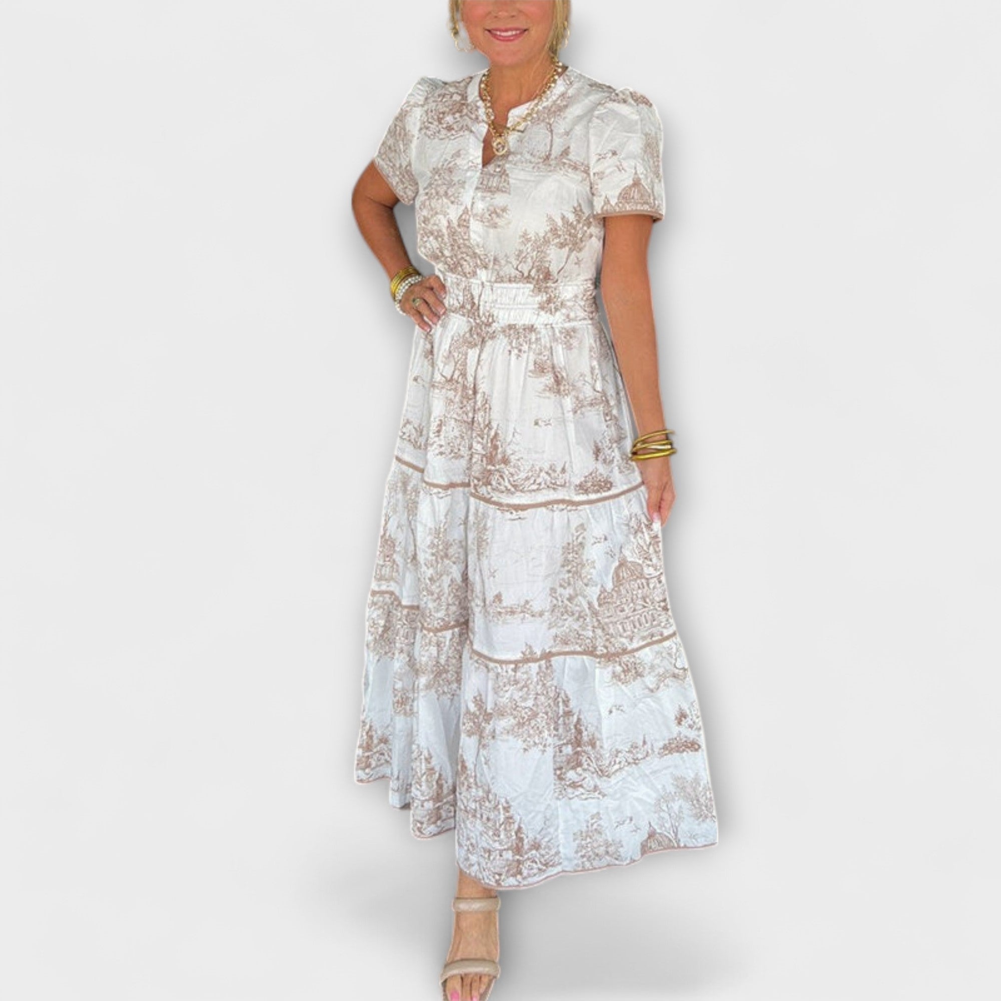 Vestido Largo Estampado Toile de Jouy | Eliza