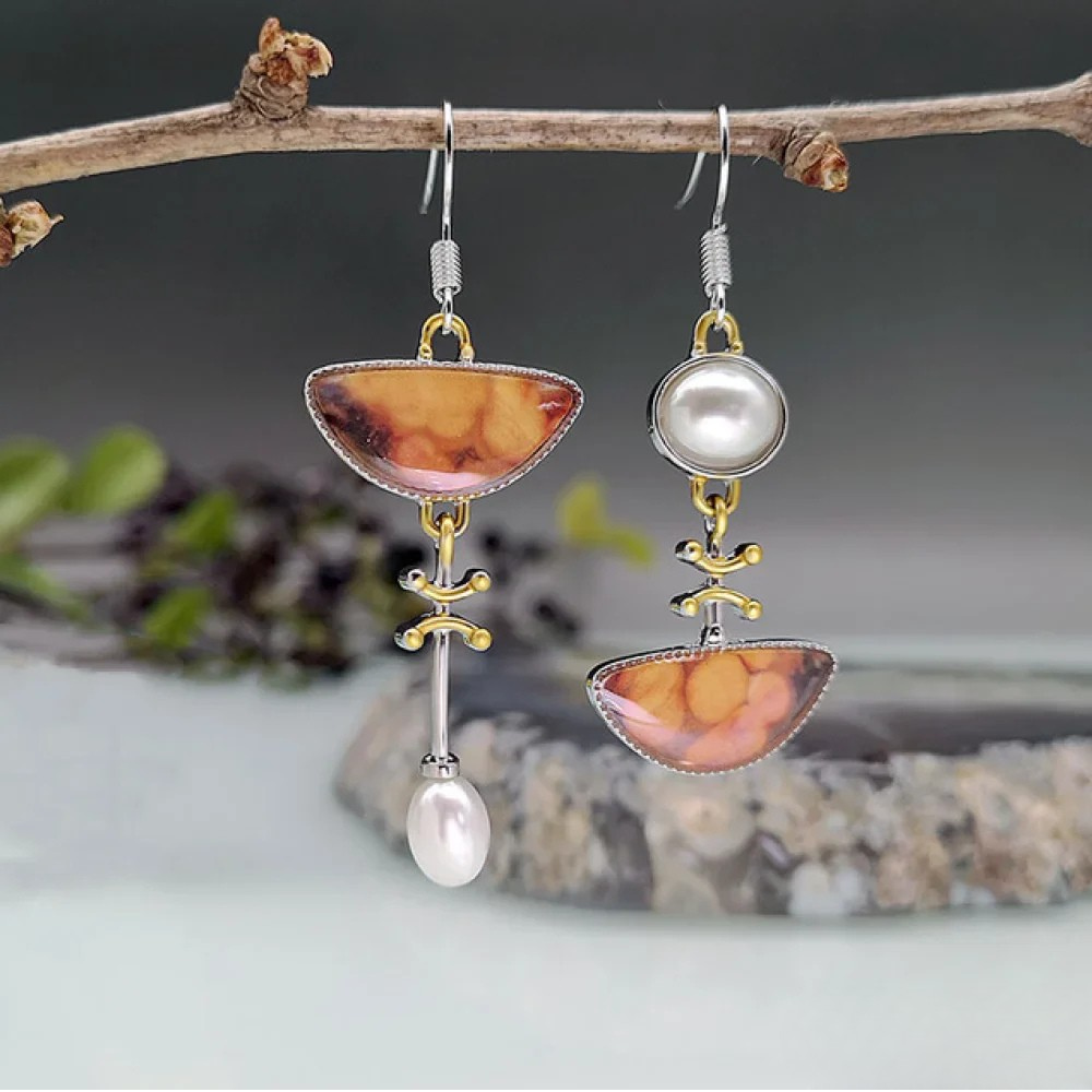 Pendientes de Plata con Piedra Naranja Natural | Ágata
