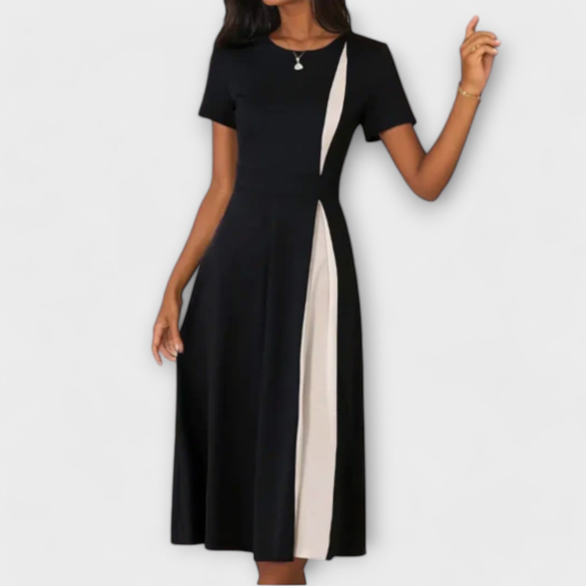 Vestido Midi Blanco y Negro Elegante | Cóctel