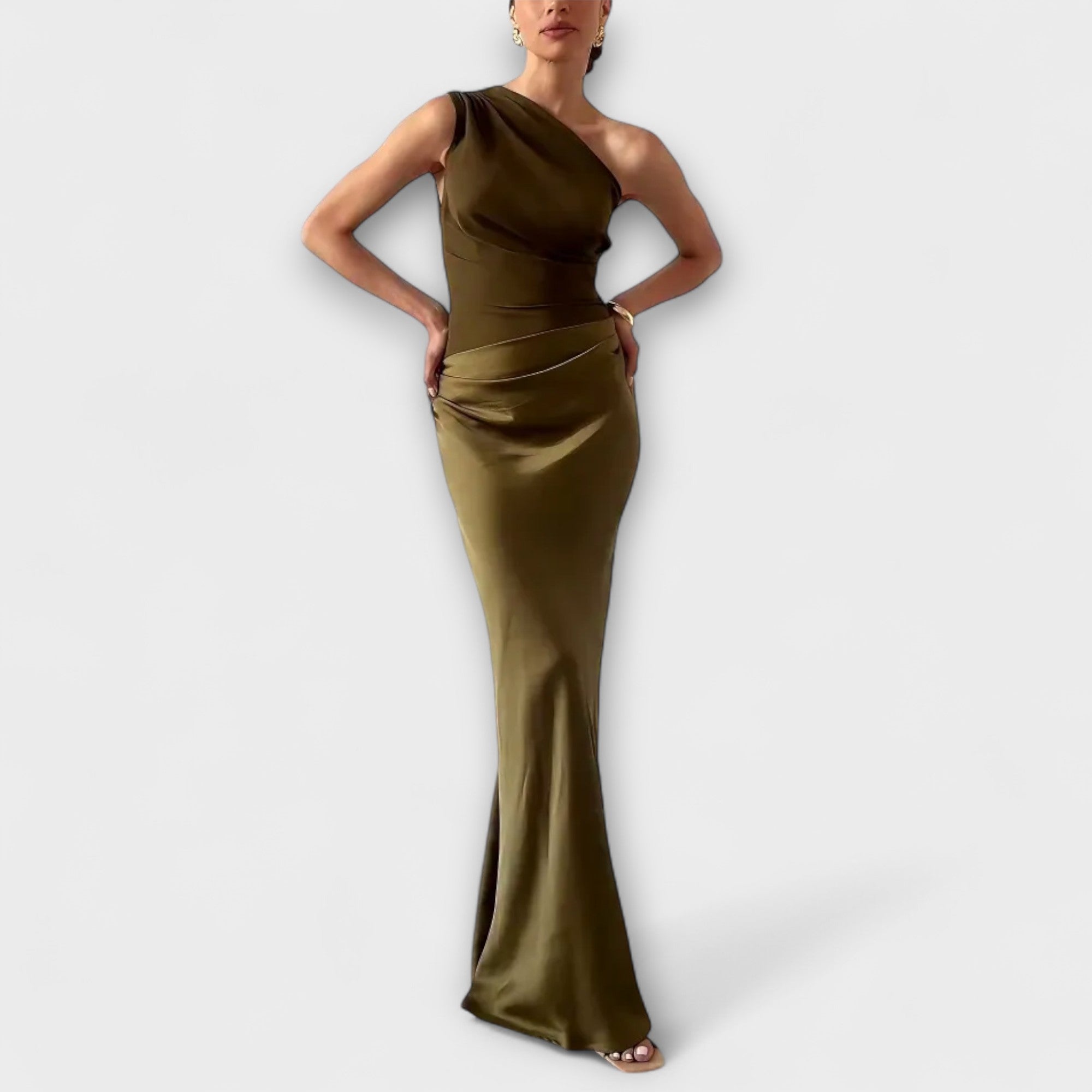 Vestido de Fiesta Largo Plisado de un Solo Hombro | Cora