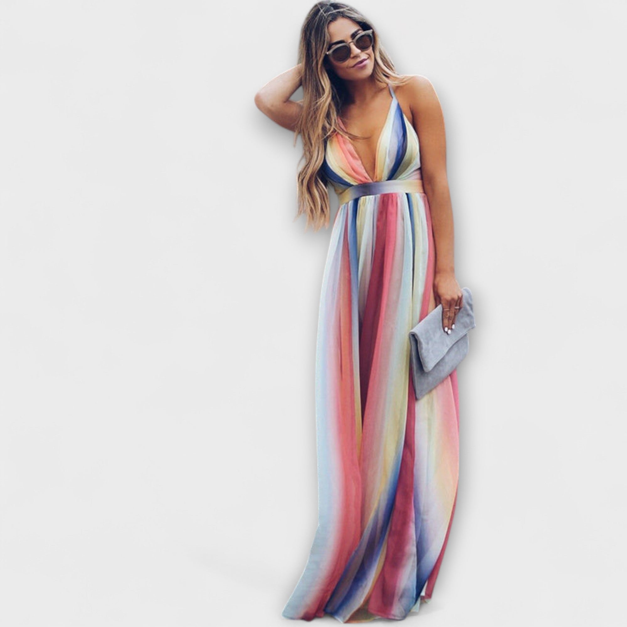 Vestido de Rayas de Colores con Escote V | Aiko