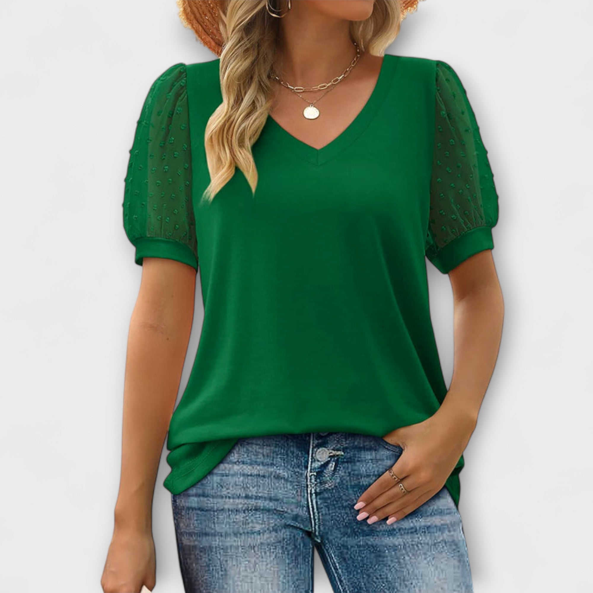 Top con Escote en V y Mangas Transparentes Rema | Bianca