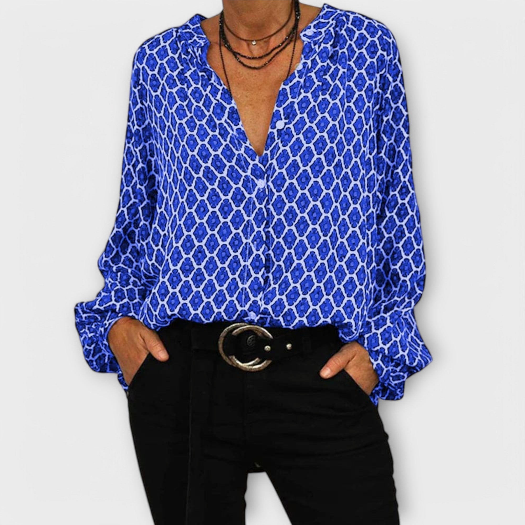 Blusa Elegante con Escote en V y Manga Larga | Davylin