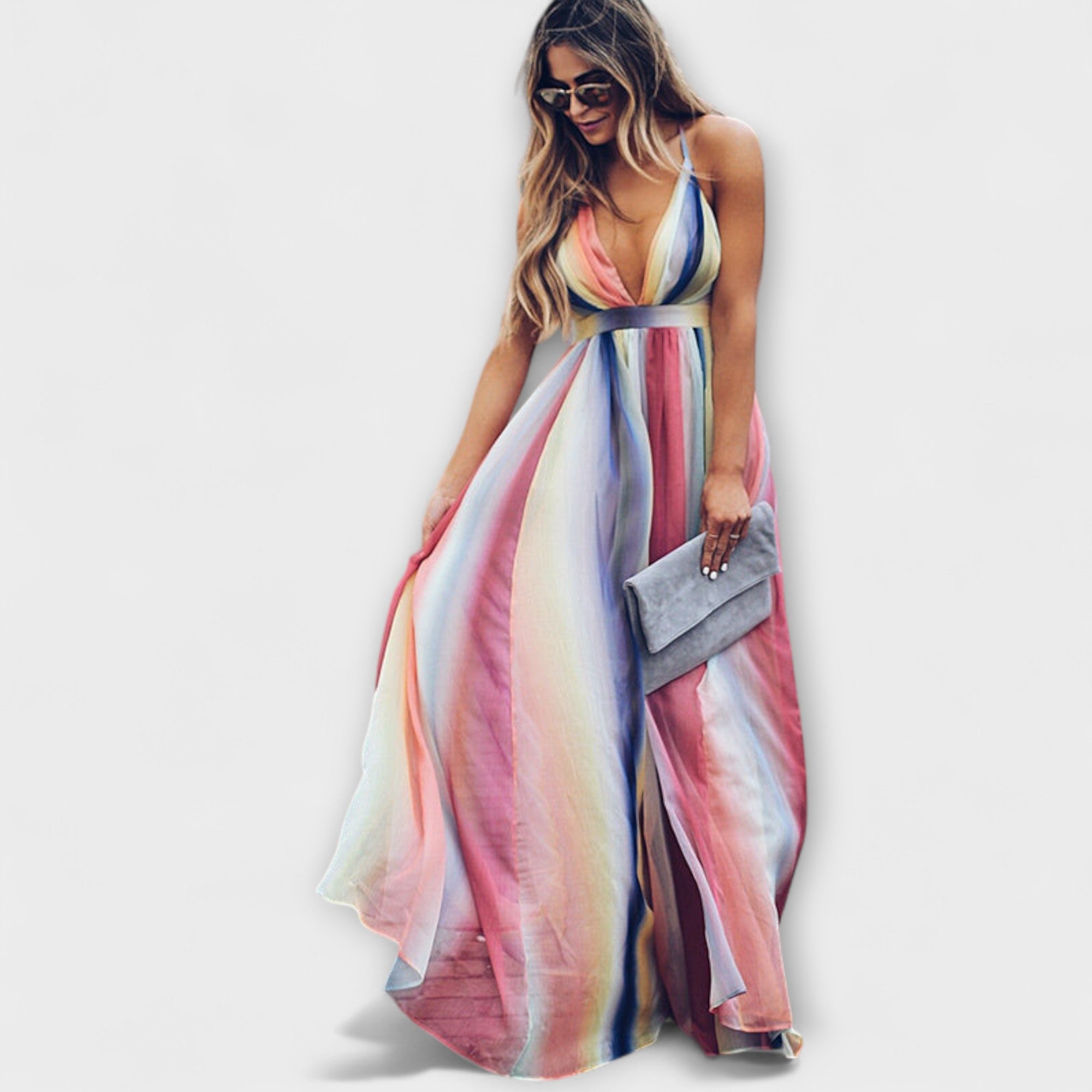 Vestido de Rayas de Colores con Escote V | Aiko