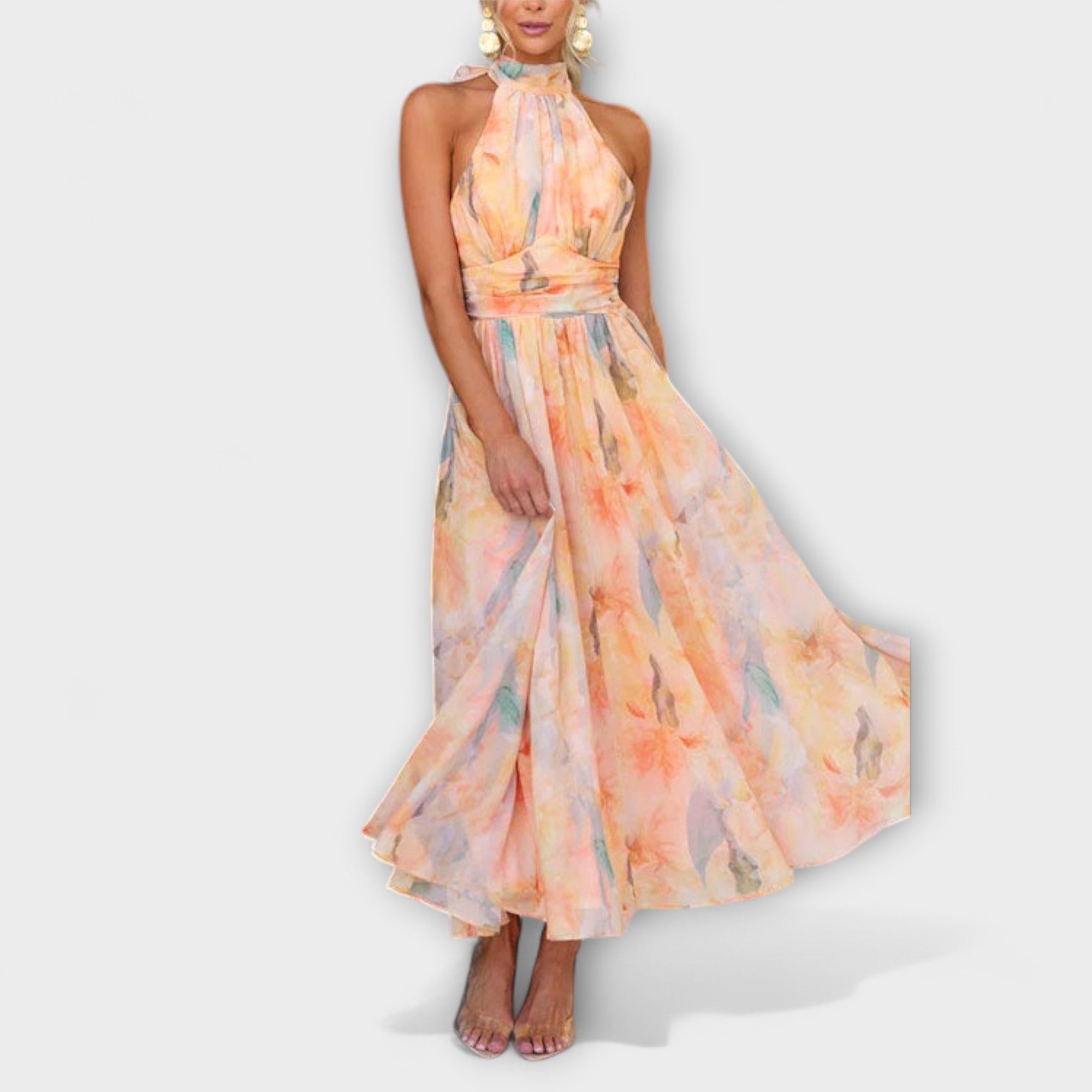 Vestido Largo Estampado Acuarela con Espalda Abierta | Codie
