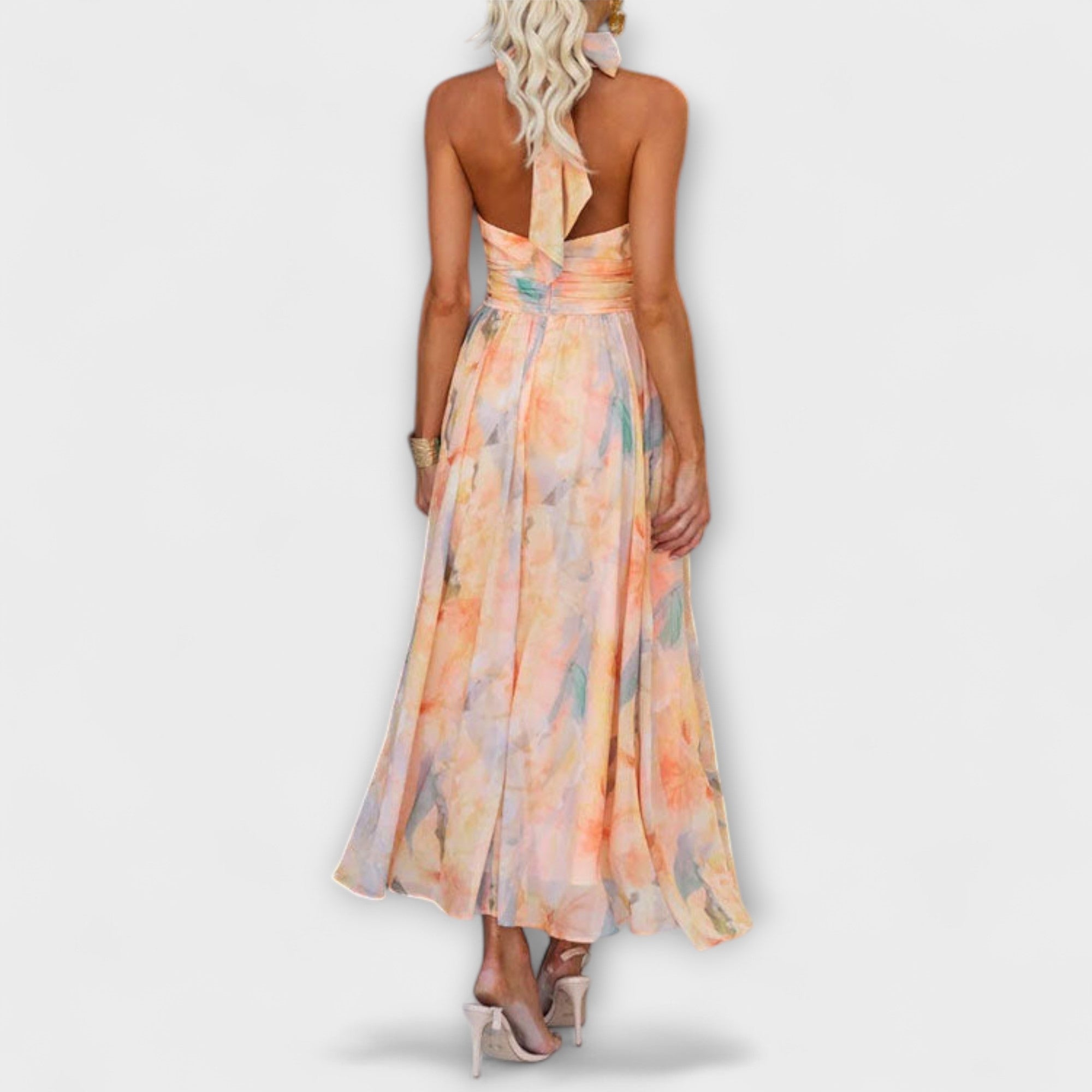 Vestido Largo Estampado Acuarela con Espalda Abierta | Codie